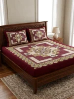 HomeTex Brown Art Squared Premium Cotton Bedsheet Set | King Size | 1 Bedsheet + 2 Pillow Covers
